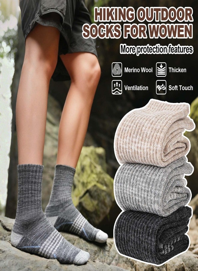 Sandsuced Merino Wool Hiking Socks Thermal Warm Winter Cozy Outdoor Crew Socks 5 Pairs Gift Stocking Stuffers for Women Men(Black/Khaki/Gray,M) - Image 4